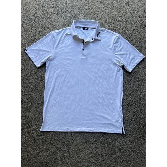 PXG Polo Shirt Mens Medium White Black Golf Performance Stretch Moisture Wicking - Picture 1 of 6